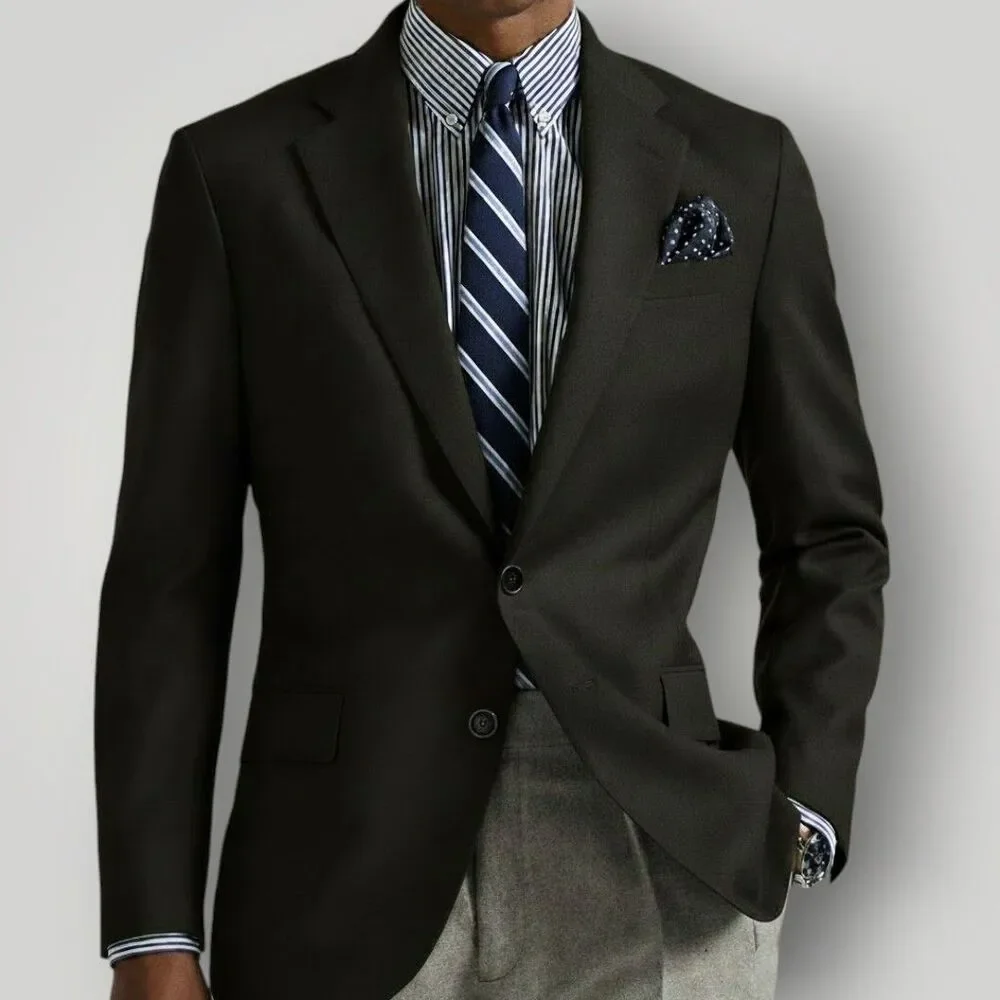 RALPH LAUREN Mens Blazer Sport Coat 2-Button Suit Jacket 50R Black Stretch Wool